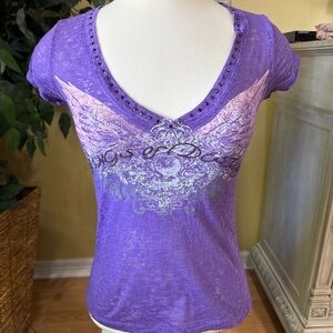 Y2K Express Purple Wings of Destiny Rhinestone Graphic Tee XS